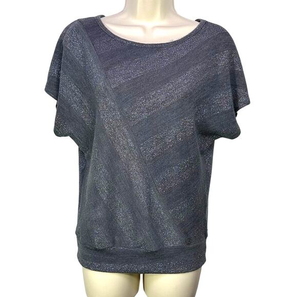Vintage IZ Byer y2k small gray sparkle striped short sleeve whimsygoth grunge - Picture 1 of 8